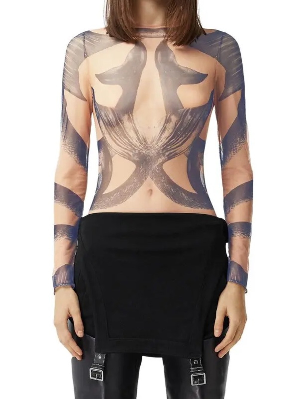 Burberry Mermaid Tail Tulle Nude Sheer Mesh Long Sleeve Bodysuit - XS